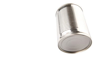 Tin can over white background