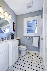 Bright bathroom interior in light blue color
