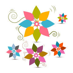 Abstract Vector Retro Flowers Set Illustration