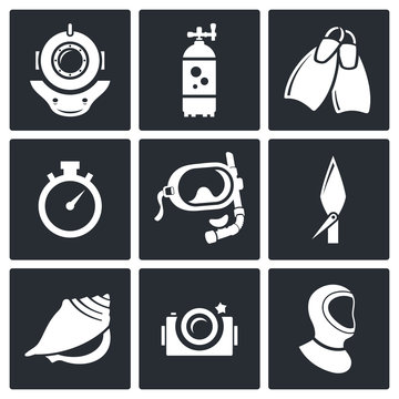 Diving icons set