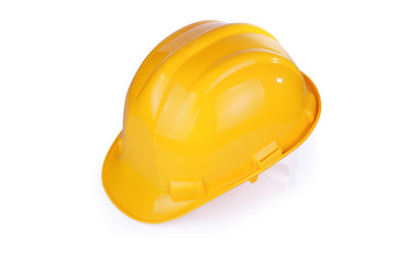 Yellow hardhat isolated on white background with clipping path