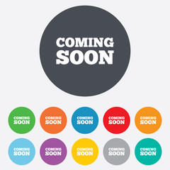 Coming soon icon. Promotion announcement symbol.