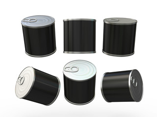 Black blank food  tin can  with pull tab, clipping path included