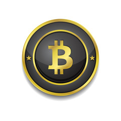 Bit coin Black GoldenVector Button Icon