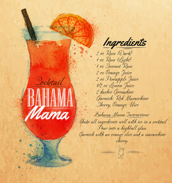 Bahama mama cocktails watercolor kraft