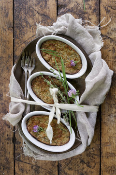 vegetables souffle oven baked with rustic background