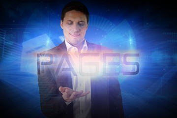 Businessman presenting the word pages
