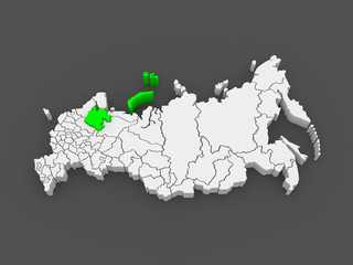 Map of the Russian Federation. Arkhangelsk region.