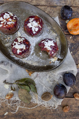 fruits vegan cupcakes with apricots and prunes on rustic table