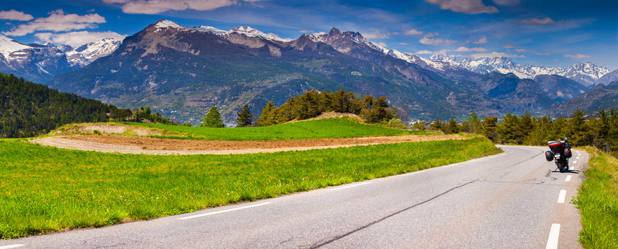 Panorama of the village Guillestre of the pass Col de Vars