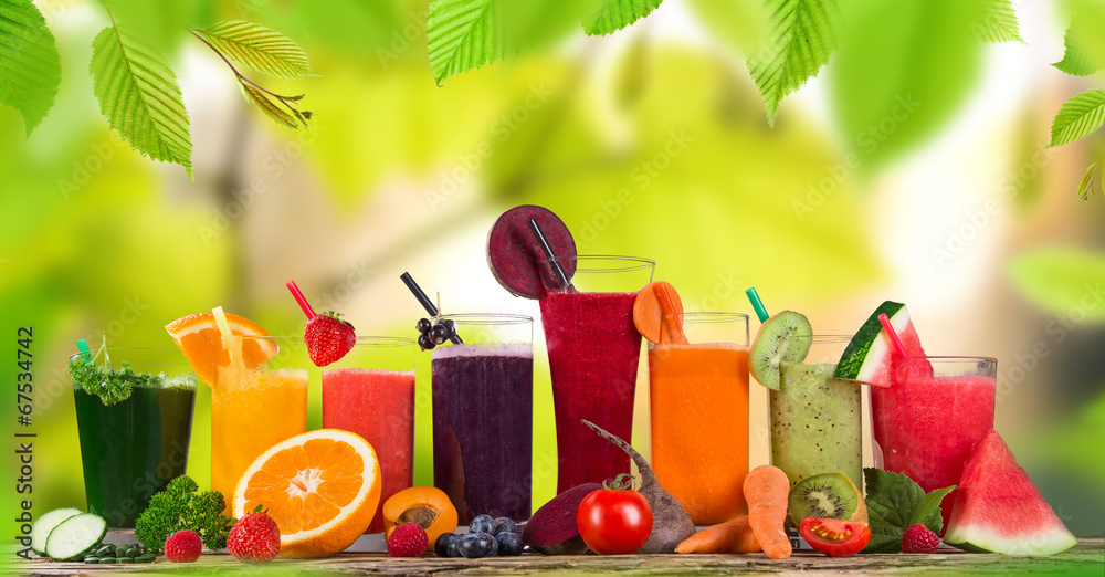 Wall mural fresh fruit juice, healthy drinks.