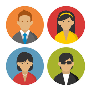 Colorful Peoples Userpics Icons Set in Flat Style. Vector
