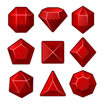 Set of Red Gems for Match3 Games. Vector