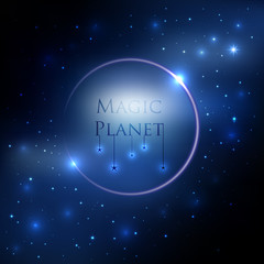 Space planet background with blue light and stars around