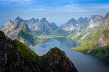 Naklejka na ściany i meble Beautiful Norwegian landscape - view of fjords
