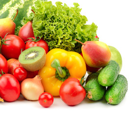 fresh fruits and vegetables isolated on white