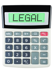 Calculator with LEGAL on display isolated on white background