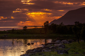 Beautiful Norwegian landscape - midnight sun