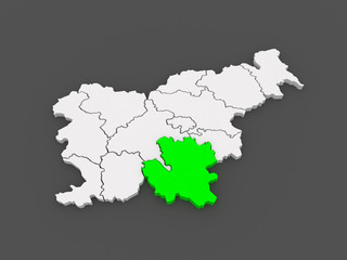 Map of Southeast Slovenia.
