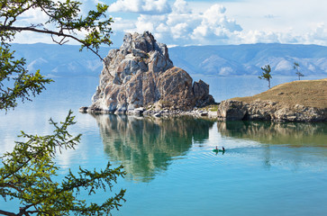 Summer on Lake Baikal. Shamanka rock