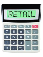 Calculator with RETAIL on display isolated on white background