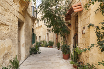 cobbled street in valetta old town malta