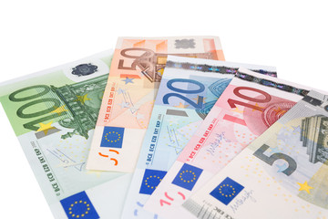 Euro banknotes in hand closeup
