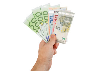 Euro banknotes in hand closeup