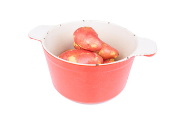 red potatoes in a saucepan