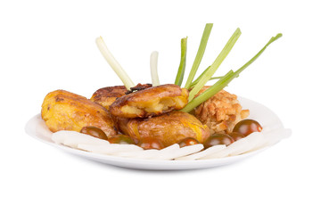 baked potato and minced chicken cutlet