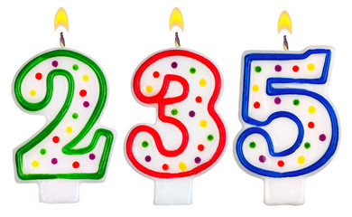 candles number two hundred thirty five isolated on white