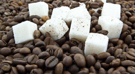 coffee beans, 	   lump sugar and ground coffee
