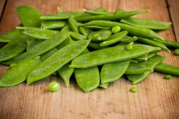 young fresh green peas in pods
