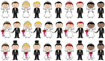 Large Set of Vector Bride and Groom Stick Figures