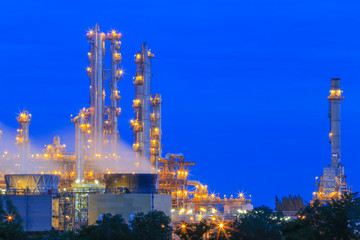 Refinery Structure with cooling tower in twilight