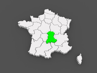 Map of Auvergne. France.