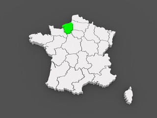 Map of Upper Normandy. France.