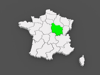 Map of Burgundy. France.