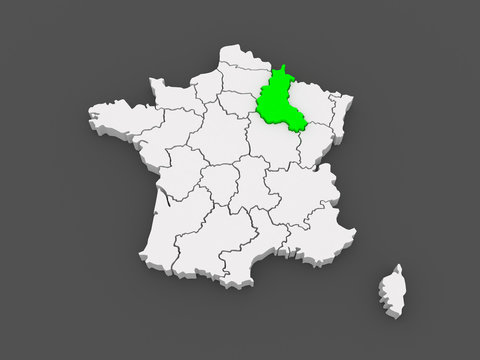 Map of Champagne - Ardennes. France.