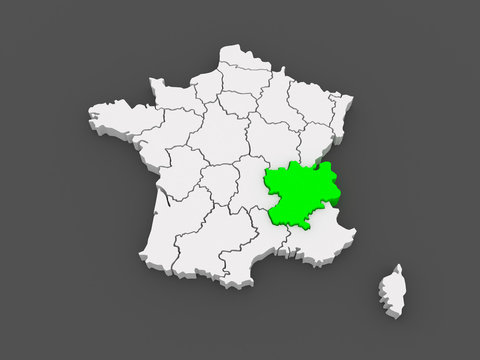 Map of Rhone - Alpes. France.