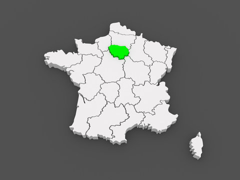 Map of Ile-de-France. France.