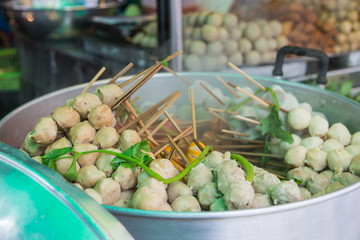 The steam meat ball with stick for sell in Thai style