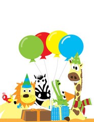 Plakat wild animals with balloons, white background - vectors