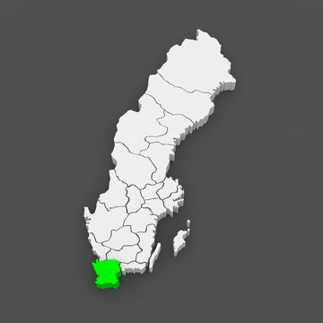 Map of Skane. Sweden.