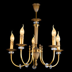 Vintage chandelier isolated on black with clipping path