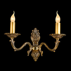 Ornamental vintage wall lamp isolated on black with clipping pat