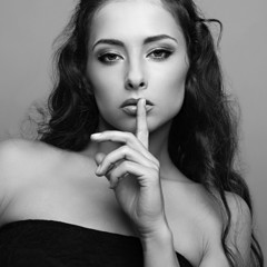 Sexy expression model with silent sign. Black and white