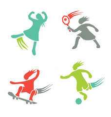 Active sports girls vector set 4