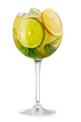 Alcohol cocktail with fresh mint and fruits solated