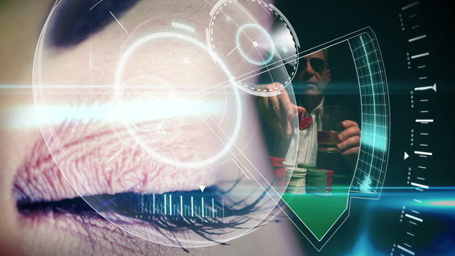 Eye looking at futuristic interface showing gambling clips